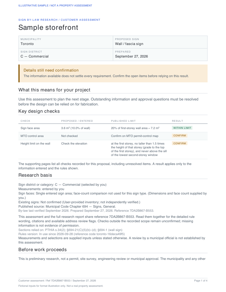 First page of the illustrative customer summary